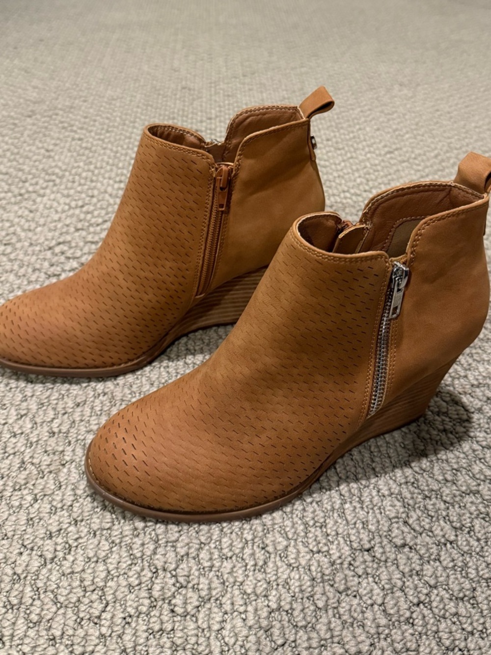DV by Dolce Vita Tan Perforated Wedge Ankle Booties